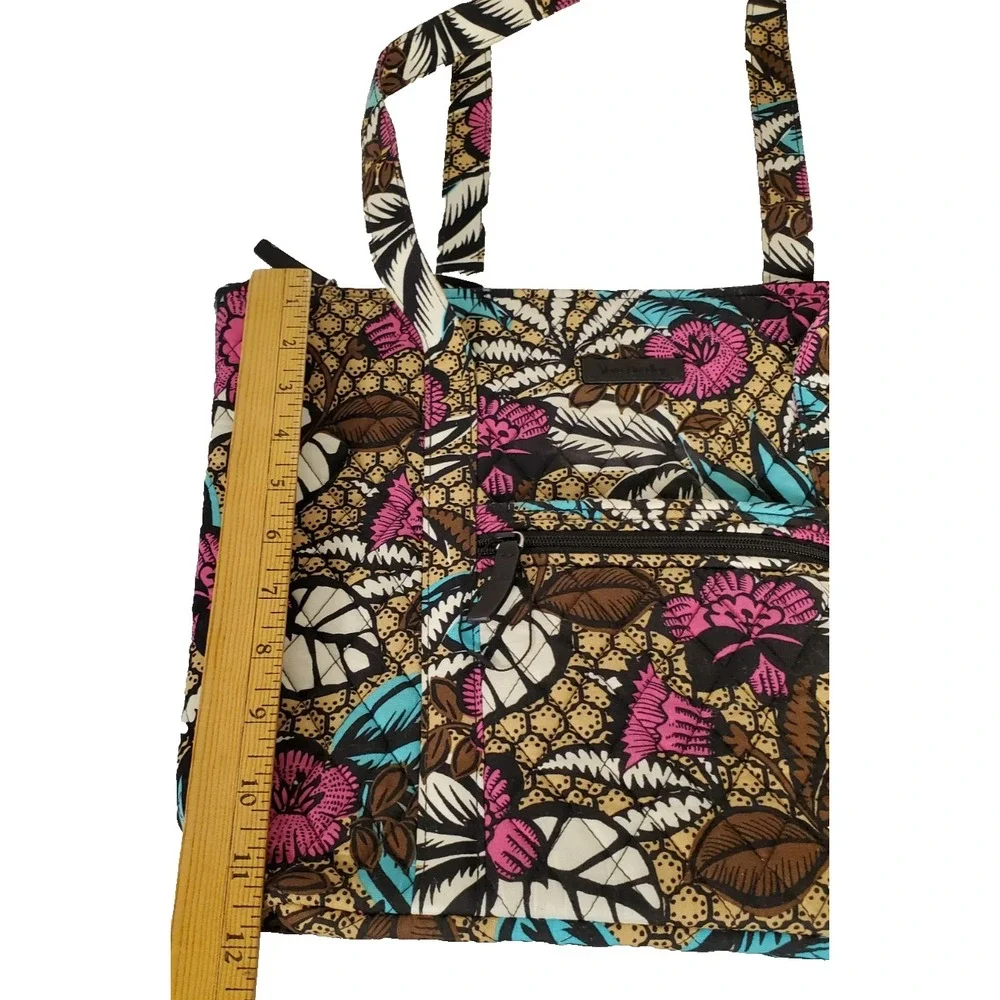 Vera Bradley Tote Large Bag Blue Pink Floral Zipper/‎ Pockets Multicolor